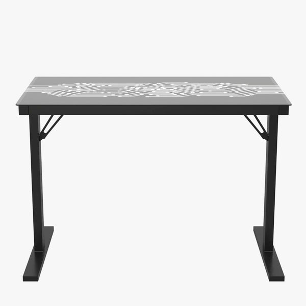 English Elm 43" Commercial Grade Gaming Desk with LED Lights, Tempered Glass Desktop, Home or Office Computer Table, Steel Frame with LED Light Remote,