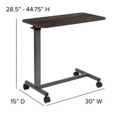 English Elm Commercial Grade Adjustable Overbed Table with Wheels for Home and Hospital