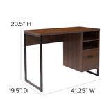 English Elm Coffee Wood Grain Finish Computer Desk with Black Metal Frame