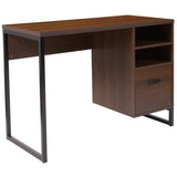 English Elm Coffee Wood Grain Finish Computer Desk with Black Metal Frame