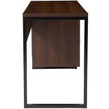 English Elm Coffee Wood Grain Finish Computer Desk with Black Metal Frame