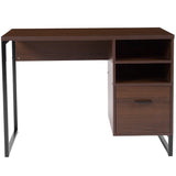 English Elm Coffee Wood Grain Finish Computer Desk with Black Metal Frame