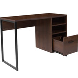 English Elm Coffee Wood Grain Finish Computer Desk with Black Metal Frame