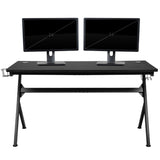 English Elm 55" x 24" Extra Large Gaming Desk with Headphone Hook and Cup Holder - Free Mouse Pad