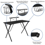 English Elm Gaming Desk with Cup Holder, Headphone Hook, and Monitor/Smartphone Stand