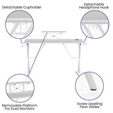 English Elm Gaming Desk with Cup Holder, Headphone Hook, and Monitor/Smartphone Stand