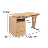 English Elm Desk with Three Drawer Pedestal and Pull-Out Keyboard Tray