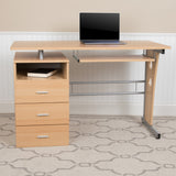 English Elm Desk with Three Drawer Pedestal and Pull-Out Keyboard Tray