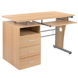 English Elm Desk with Three Drawer Pedestal and Pull-Out Keyboard Tray