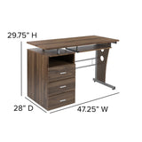 English Elm Desk with Three Drawer Pedestal and Pull-Out Keyboard Tray