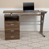 English Elm Desk with Three Drawer Pedestal and Pull-Out Keyboard Tray