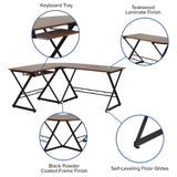 English Elm Laminate L-Shape Computer Desk with Pull-Out Keyboard Tray