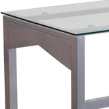 English Elm Contemporary Clear Tempered Glass Desk with Geometric Sides