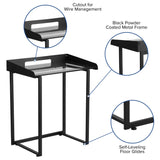 English Elm Contemporary Clear Tempered Glass Desk with Raised Cable Management Border and Metal Frame