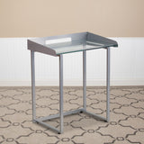 Modern Glass Desk with Cable Management Border & Metal Frame - Compact Size