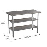 English Elm Commercial Grade 18 Gauge Work Table with 2 Undershelves - NSF Certified - 48"W x 24"D x 34.5"H