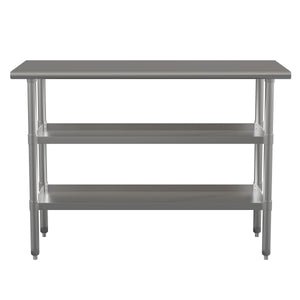 English Elm Commercial Grade 18 Gauge Work Table with 2 Undershelves - NSF Certified - 48"W x 24"D x 34.5"H