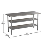 English Elm Commercial Grade 18 Gauge Work Table with 2 Undershelves - 60"W x 24"D x 34.5"H, NSF