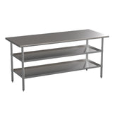 English Elm Commercial Grade 18 Gauge Work Table with 2 Undershelves - 72"W x 30"D x 34.5"H, NSF