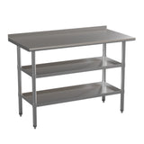 English Elm Commercial Grade 18 Gauge Work Table with 1.5" Backsplash and 2 Undershelves - 48"W x 24"D x 36"H, NSF