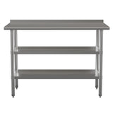 English Elm Commercial Grade 18 Gauge Work Table with 1.5" Backsplash and 2 Undershelves - 48"W x 24"D x 36"H, NSF