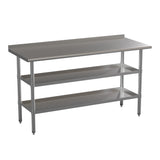 English Elm Commercial Grade 18 Gauge Work Table with 1.5" Backsplash and 2 Undershelves - 60"W x 24"D x 36"H, NSF