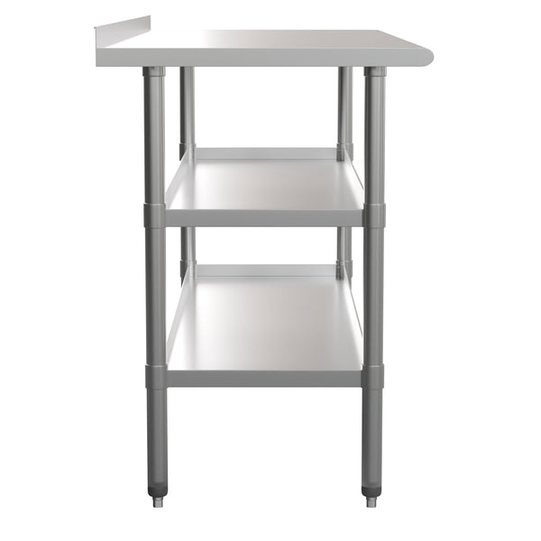 English Elm Commercial Grade 18 Gauge Work Table with 1.5" Backsplash and 2 Undershelves - 60"W x 24"D x 36"H, NSF