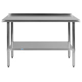 English Elm Commercial Grade 18 Gauge Prep and Work Table with 1.5" Backsplash and Undershelf - NSF Certified - 48"W x 24"D x 36"H