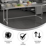 English Elm Commercial Grade Commercial Grade 430 18 Gauge NSF Certified Open Base Kitchen Prep and Work Table with 1.5" Backsplash