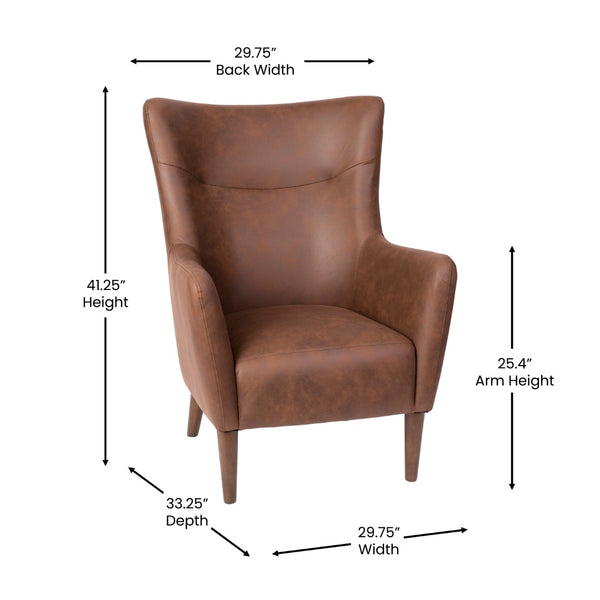 English Elm Commercial Grade Traditional Wingback Accent Chair, Commercial Grade Faux Leather Upholstery and Wooden Frame and Legs,