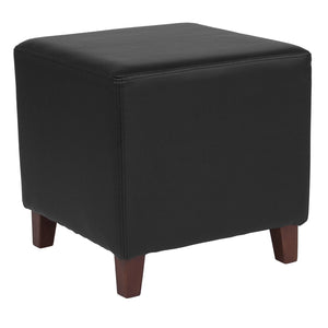 English Elm Commercial Grade Upholstered Ottoman Pouf