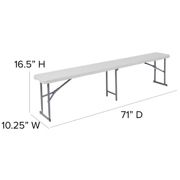 English Elm Commercial Grade 10.25''W x 71''L Bi-Fold Plastic Bench with Carrying Handle