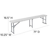 English Elm Commercial Grade 10.25''W x 71''L Bi-Fold Plastic Bench with Carrying Handle