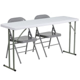 English Elm Commercial Grade 5-Foot Plastic Folding Training Table Set with 2 Metal Folding Chairs