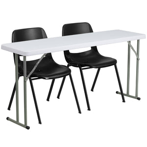 English Elm Commercial Grade 5-Foot Plastic Folding Training Table Set with 2 Plastic Stack Chairs