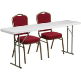 English Elm Commercial Grade 6-Foot Plastic Folding Training Table Set with 2 Crown Back Stack Chairs