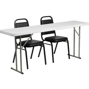 English Elm Commercial Grade 6-Foot Plastic Folding Training Table Set with 2 Trapezoidal Back Stack Chairs