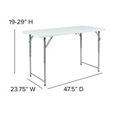 English Elm Commercial Grade 4-Foot Height Adjustable Bi-Fold Plastic Folding Table