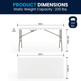 English Elm Commercial Grade 5-Foot Height Adjustable Bi-Fold Plastic Banquet and Event Folding Table with Carrying Handle