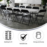 English Elm Commercial Grade 8' Bi-Fold Granite White Plastic Event/Training Folding Table Set with 10 Folding Chairs