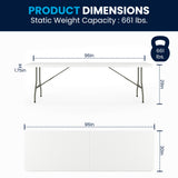 English Elm Commercial Grade 8' Bi-Fold Granite White Plastic Event/Training Folding Table Set with 10 Folding Chairs