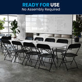 English Elm Commercial Grade 8' Bi-Fold Granite White Plastic Event/Training Folding Table Set with 10 Folding Chairs