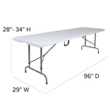 English Elm Commercial Grade 8-Foot Height Adjustable Bi-Fold Plastic Banquet and Event Folding Table with Carrying Handle