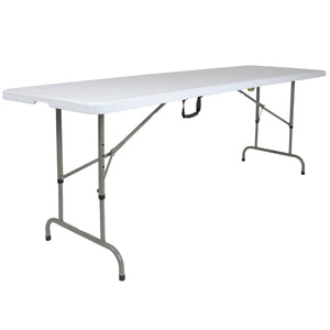 English Elm Commercial Grade 8-Foot Height Adjustable Bi-Fold Plastic Banquet and Event Folding Table with Carrying Handle