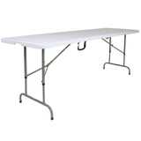 English Elm Commercial Grade 8-Foot Height Adjustable Bi-Fold Plastic Banquet and Event Folding Table with Carrying Handle