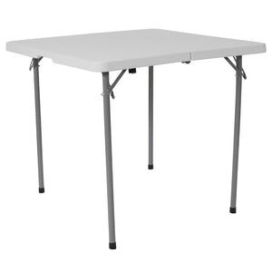 English Elm Commercial Grade 2.79-Foot Square Bi-Fold Plastic Folding Table with Carrying Handle