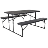 English Elm Commercial Grade Wood Grain Folding Picnic Table and Benches - 4.5 Foot Folding Table