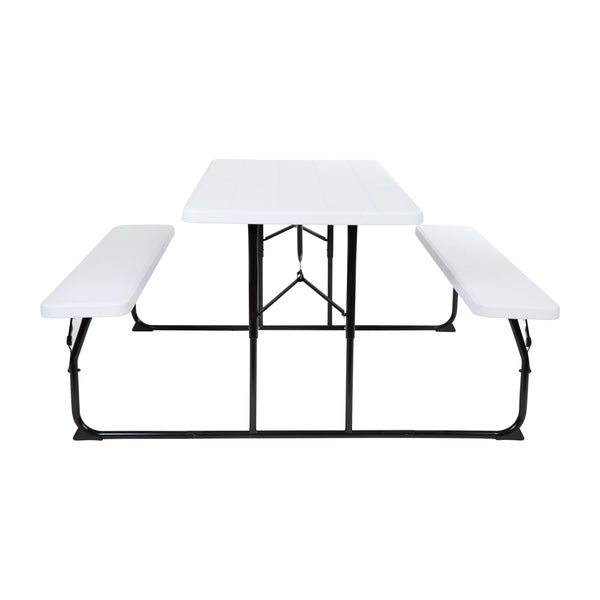 English Elm Commercial Grade Wood Grain Folding Picnic Table and Benches - 4.5 Foot Folding Table