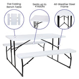 English Elm Commercial Grade Wood Grain Folding Picnic Table and Benches - 4.5 Foot Folding Table