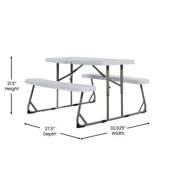 English Elm Commercial Grade Easy-Fold Folding Plastic Kids Outdoor Picnic Table and Benches - Commercial Grade - Seating for 4 Kids